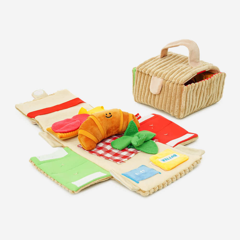 Dog Treat Puzzle Toy - 韓国風ピクニッククロワッサンペットおもちゃセット - きしむかくれんぼおやつディスペンサー ペットパズルおもちゃ 不安解消 インタラクティブ