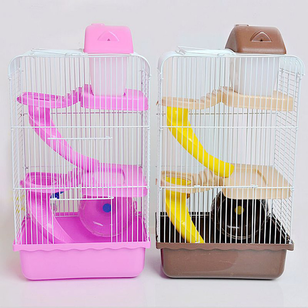 Hamster Cage Wheel - 豪華な3層スライド式ハムスターケージ、環境に優しいPPプラスチック製ペットケージ、ランニングホイール、漏れ防止水筒付き