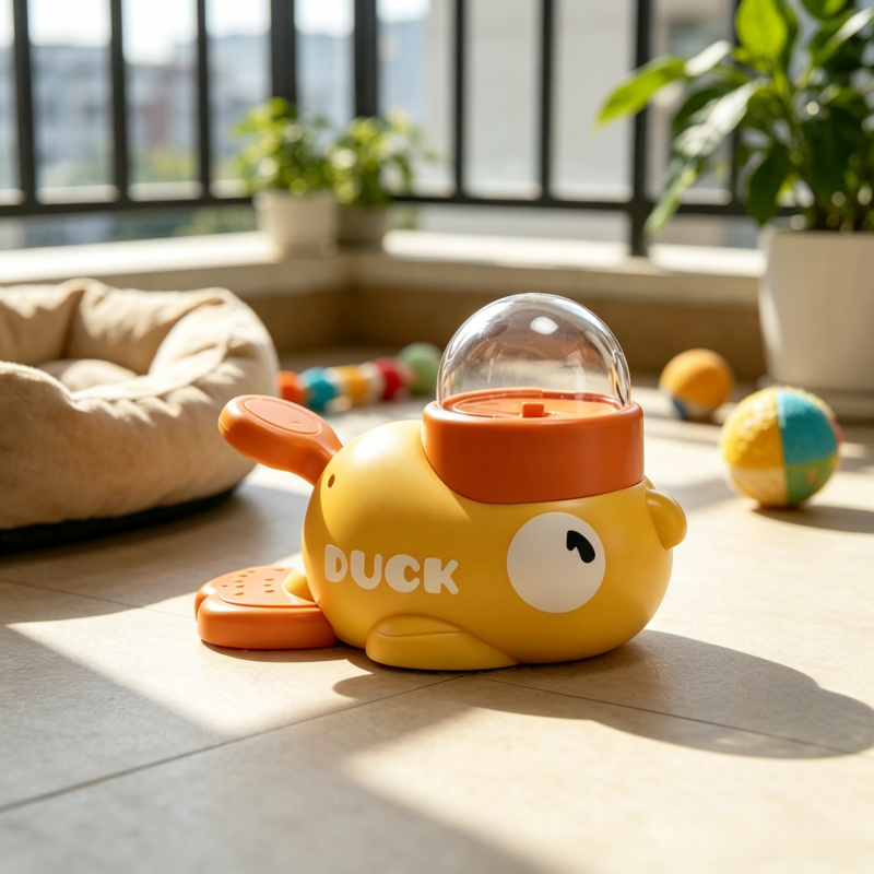 Dog Treat Puzzle Toy - 2-in-1犬用インタラクティブスローフィーダー＆パズルおもちゃ、漫画のアヒルデザインの犬用トレーニング用おやつディスペンサー、小型犬から大型犬まで