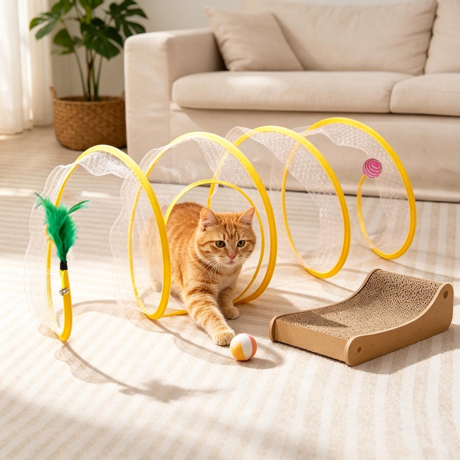 Interactive Cat Toy - スパイラルトンネル猫用おもちゃ 折りたたみ式インタラクティブポータブルチャンネルプレイ スパイラルキャットトンネルおもちゃ 運動・狩猟・退屈解消 子猫用