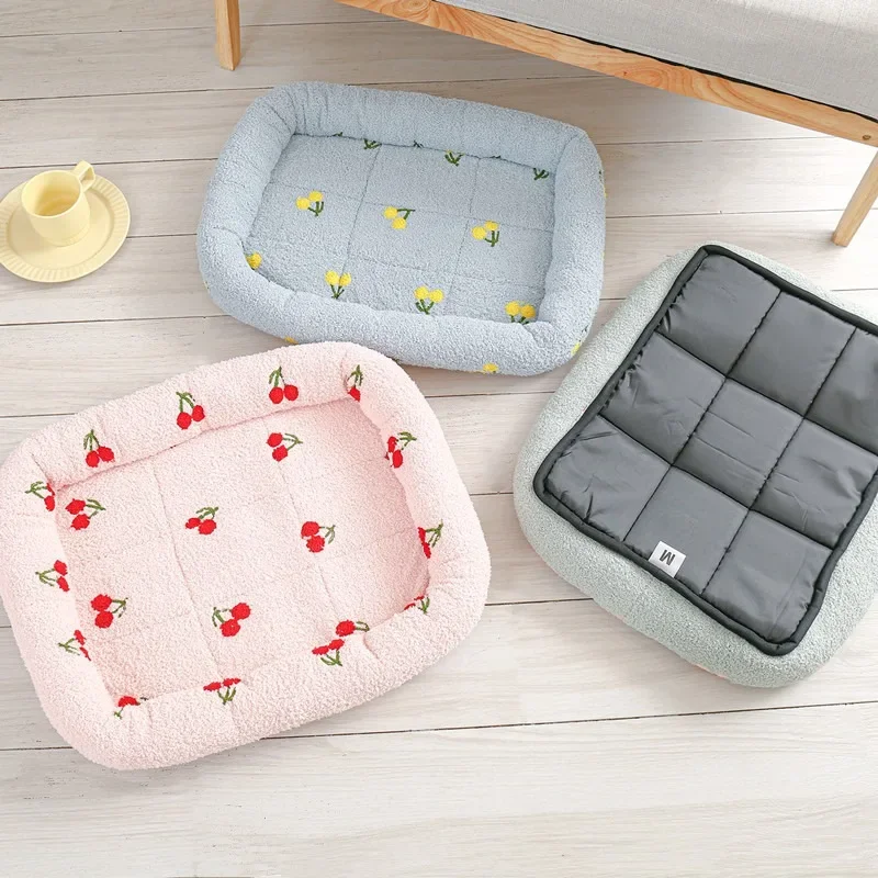 Pet Supplies Hours - ペット用のユニバーサル犬小屋クラウドベルベット,チェリープリント,快適な睡眠ベッド,犬用品,猫,重い,小さい,猫,ギフト