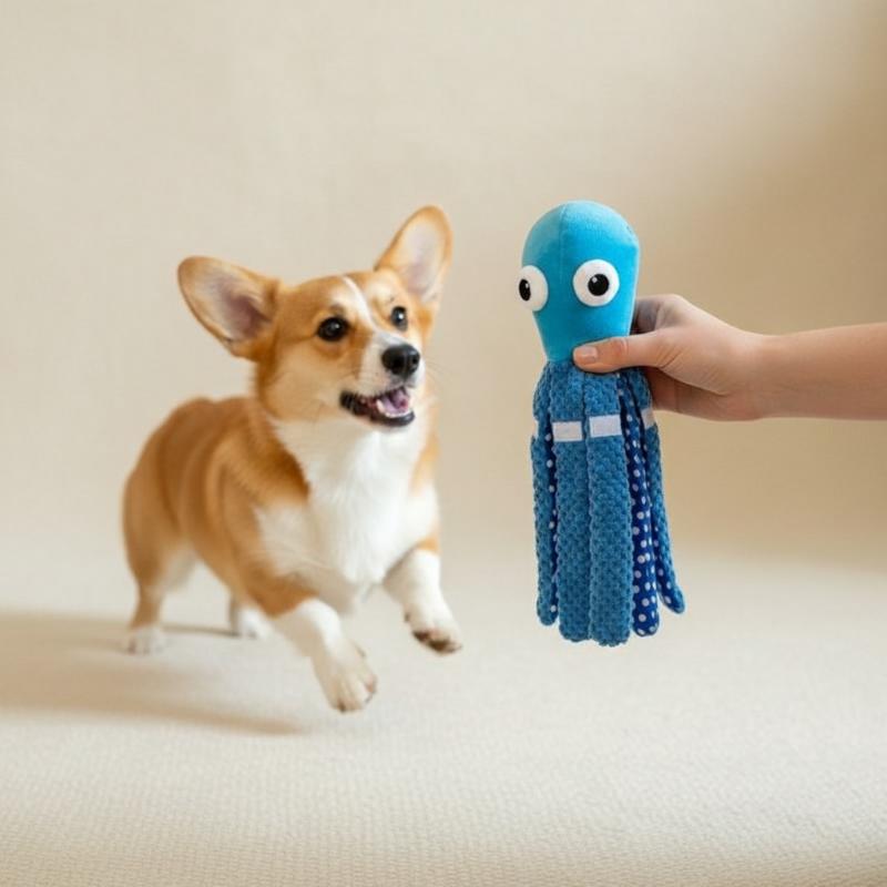 Interactive Cat Toy - タコの鳴き笛入りペットおもちゃ 無臭で噛みつきにくい噛むおもちゃ 小型犬・中型犬・猫用 毎日のインタラクティブプレイのお供