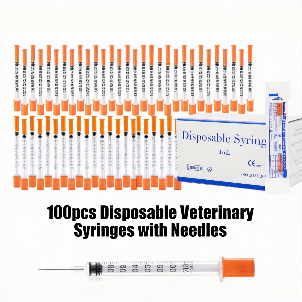 Pet Supplies For Dogs - 100個入り使い捨て注射器1ml 0.5ml 30G 31G ペット用（犬、猫）プラスチック製獣医用注射器（針付き）医療用品