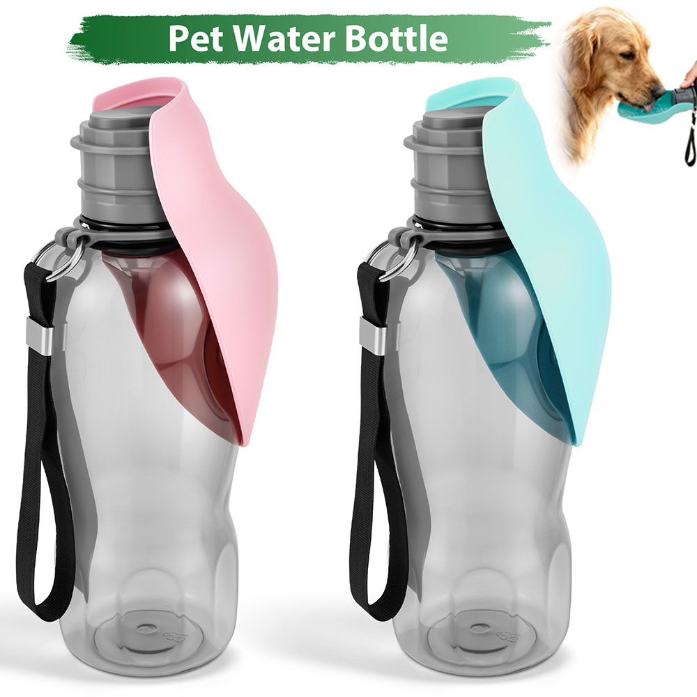 Pet Supplies Hours - 800ml犬用ウォーターボトル大容量ポータブル犬用飲料ボトル折りたたみ式ボウル付き漏れ防止ペット旅行用ボトルペット用品