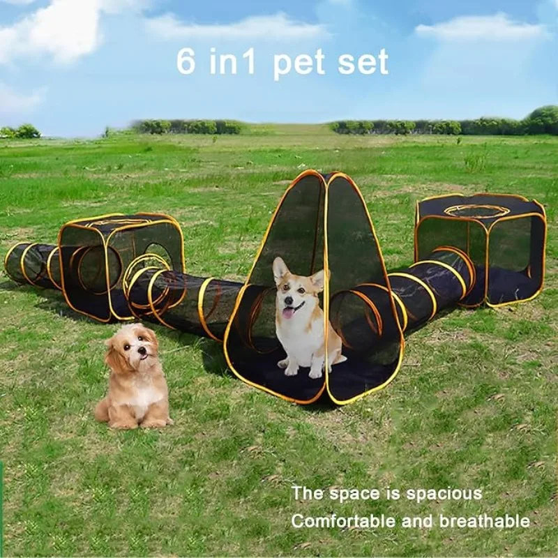 Interactive Cat Toy - 6-in-1テント型猫用囲い、トンネル付き、屋内外兼用ポータブルプレイヤード、猫、犬、ウサギ、フェレット、小動物用プレイテント
