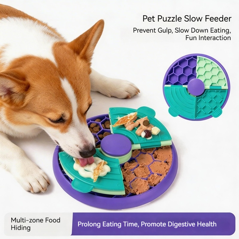 Pet Zone Supplies - 犬用インタラクティブパズルおもちゃ、早食い防止、滑り止め、多ゾーン、おやつ隠し、IQトレーニング、フードトレイ、ペット用品