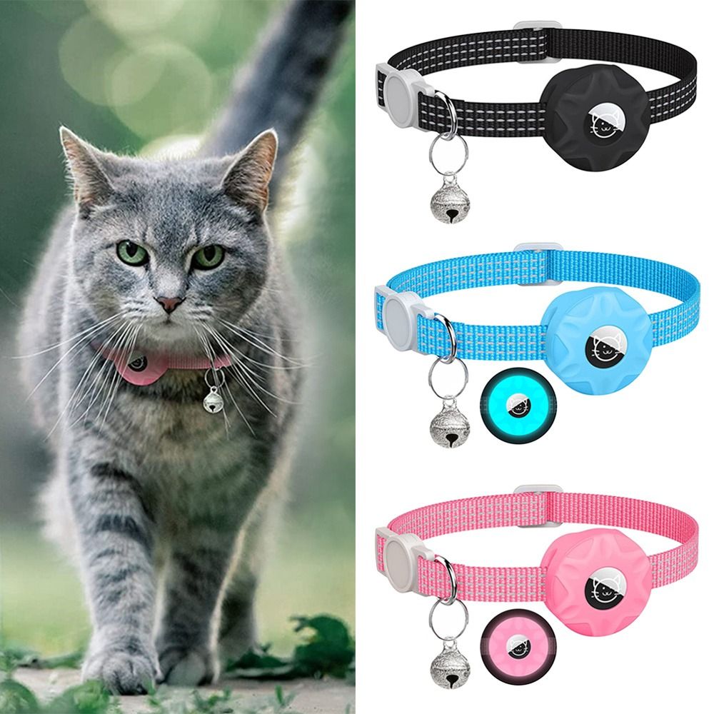 Pet Gps Tracker Collar - GPSトラッカーボックス付きペットカラー,猫と子犬用の調整可能な反射カラー,紛失防止,Apple Airtagsホルダー