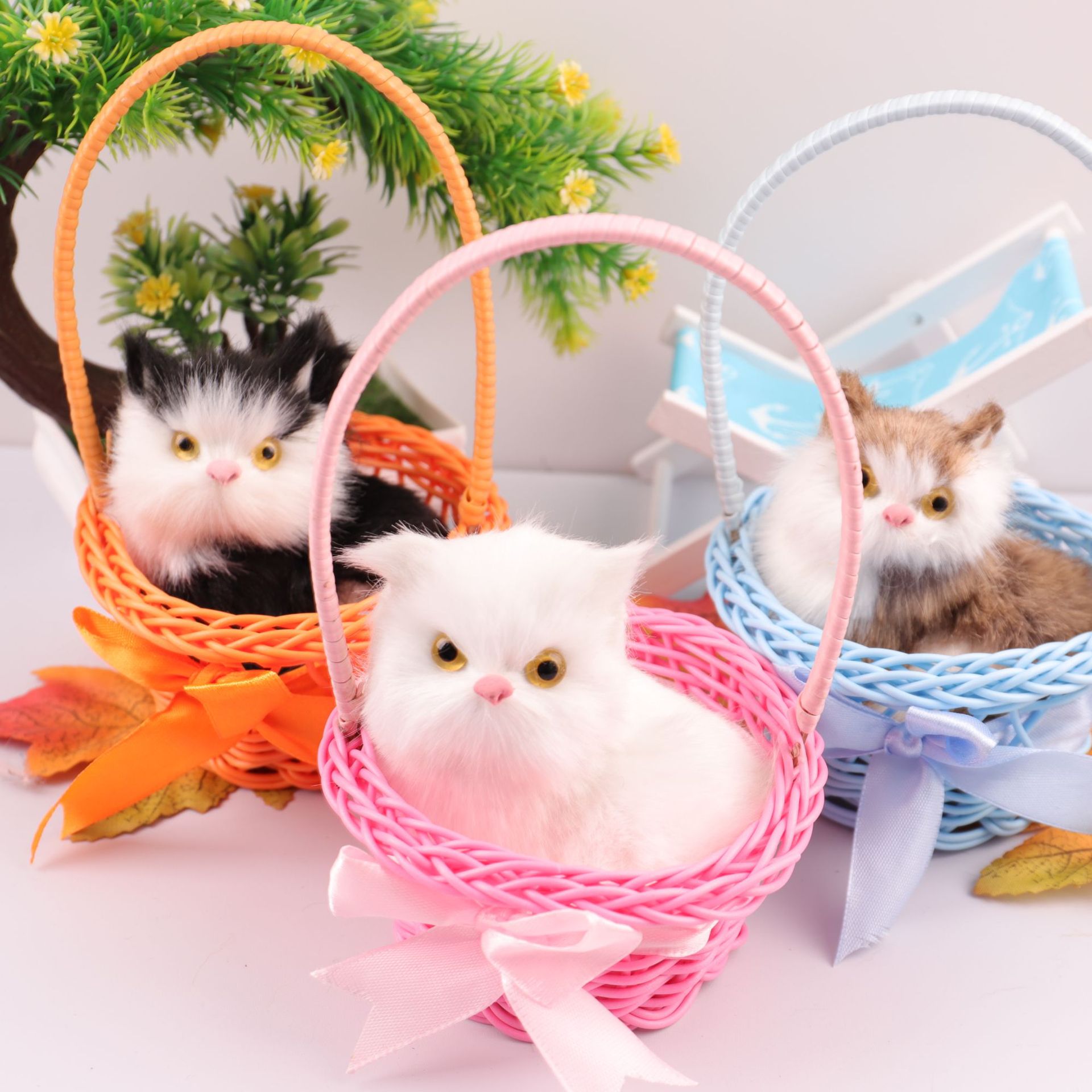 Interactive Cat Toy - 子供の頃のシミュレーション猫バスケット、ハンドヘルドおもちゃモデル、デスクトップ装飾、小さな装飾品、赤ちゃんの相互作用、電話、誕生日プレゼント