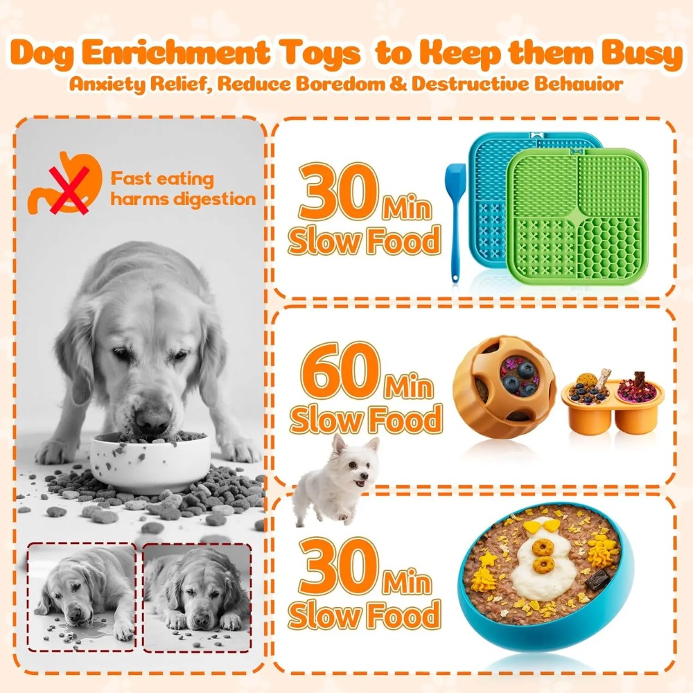 犬用知育玩具6個セット　リックマット、パズルボール、ボウル付 - Dog Treat Puzzle Toy のレビューと価格