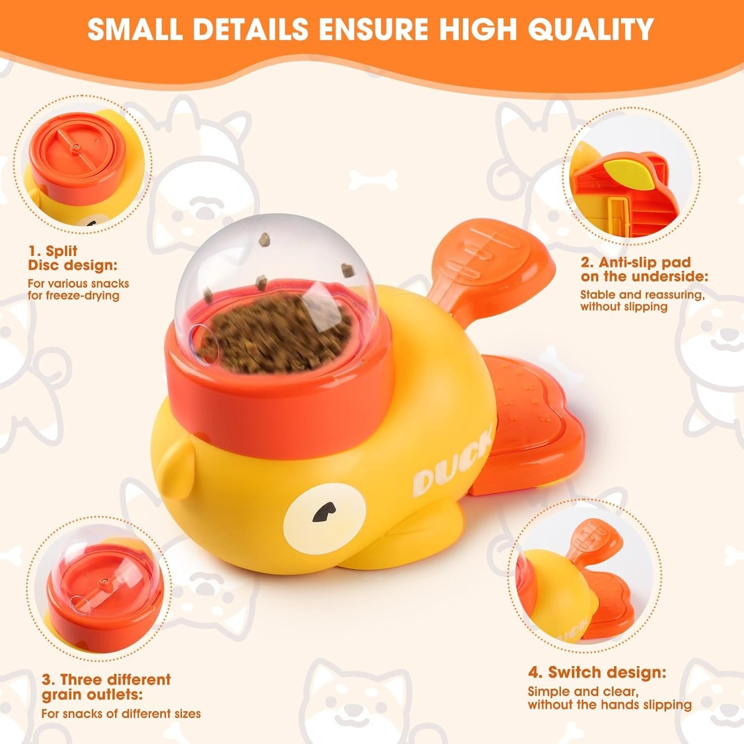 黄色いアヒル型ペット用スナックディスペンサー、インタラクティ - Dog Treat Puzzle Toy のレビューと価格