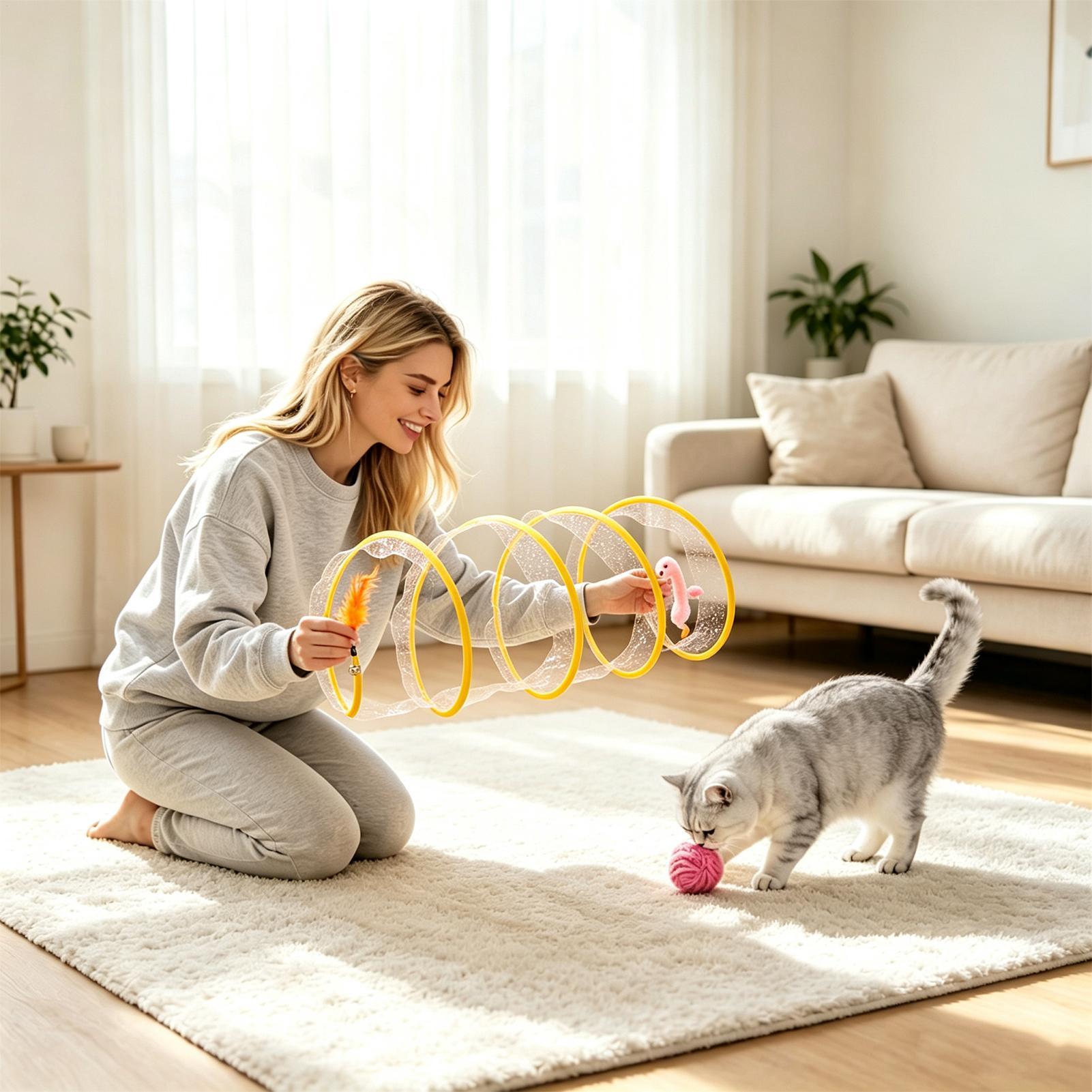 スパイラルトンネル猫用おもちゃ 折りたたみ式インタラクティブ - Interactive Cat Toy のレビューと価格