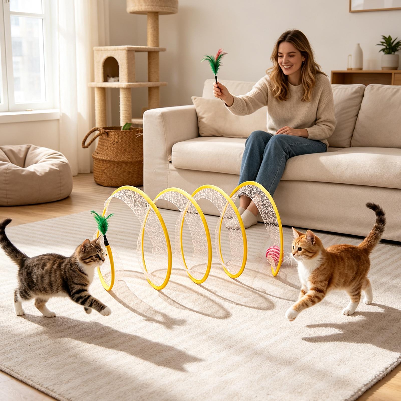 スパイラルトンネル猫用おもちゃ 折りたたみ式インタラクティブ - Interactive Cat Toy のレビューと価格