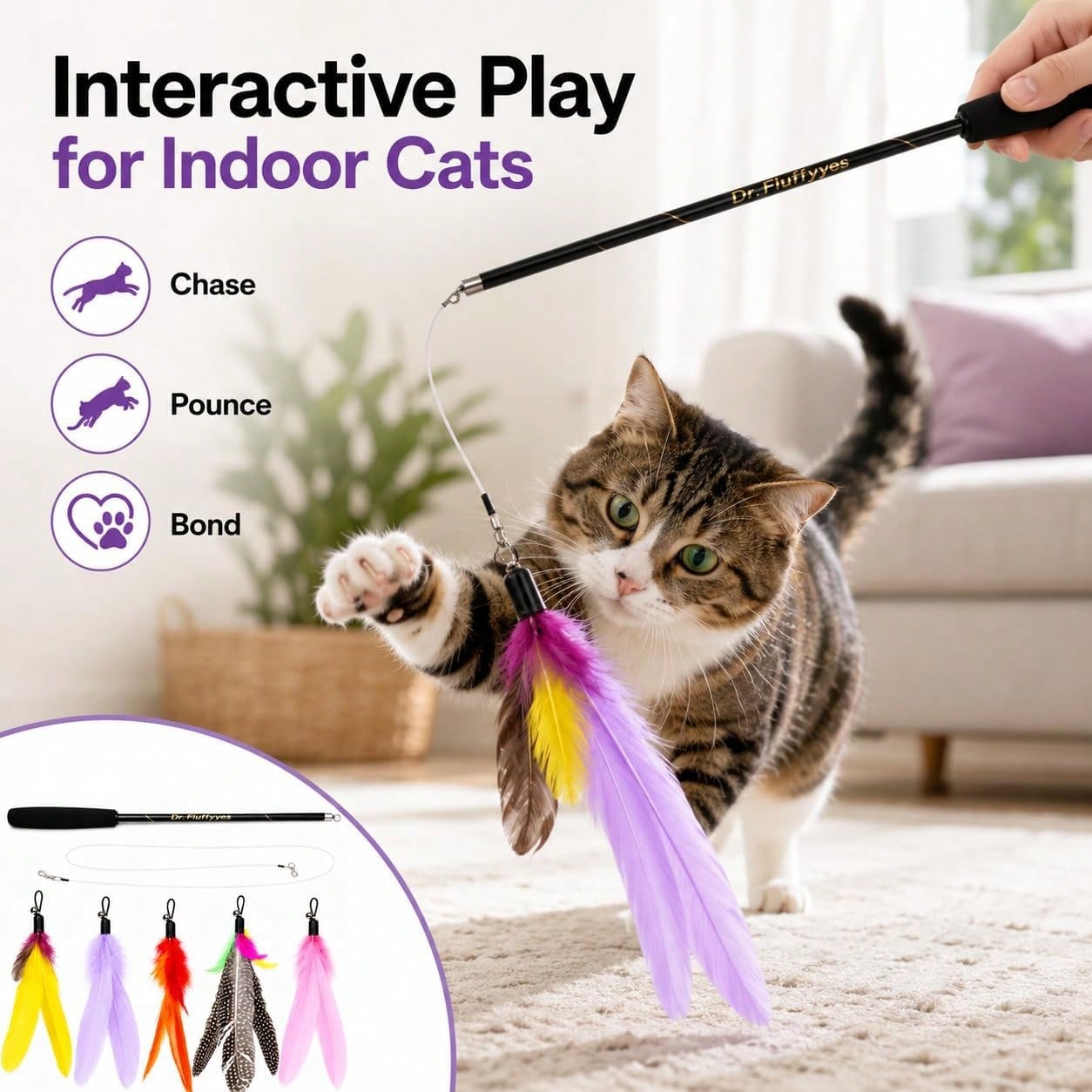 5つの羽根付き猫用おもちゃ - 室内猫用インタラクティブ猫用 - Interactive Cat Toy のレビューと価格